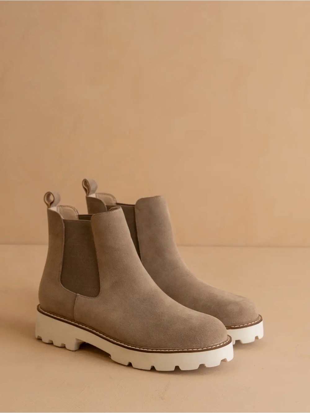 OASIS SOCIETY Chelsea Suede Lug Boots in Taupe